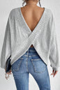 Light Grey Textured Crossover Backless Knit Long Sleeve Top