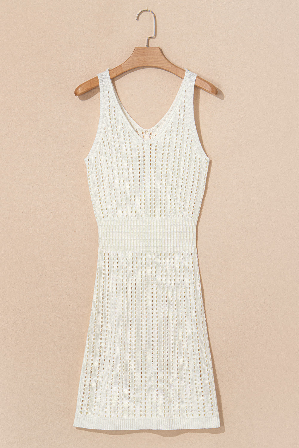 White Eyelet Crochet Sleeveless V Neck Beach Dress