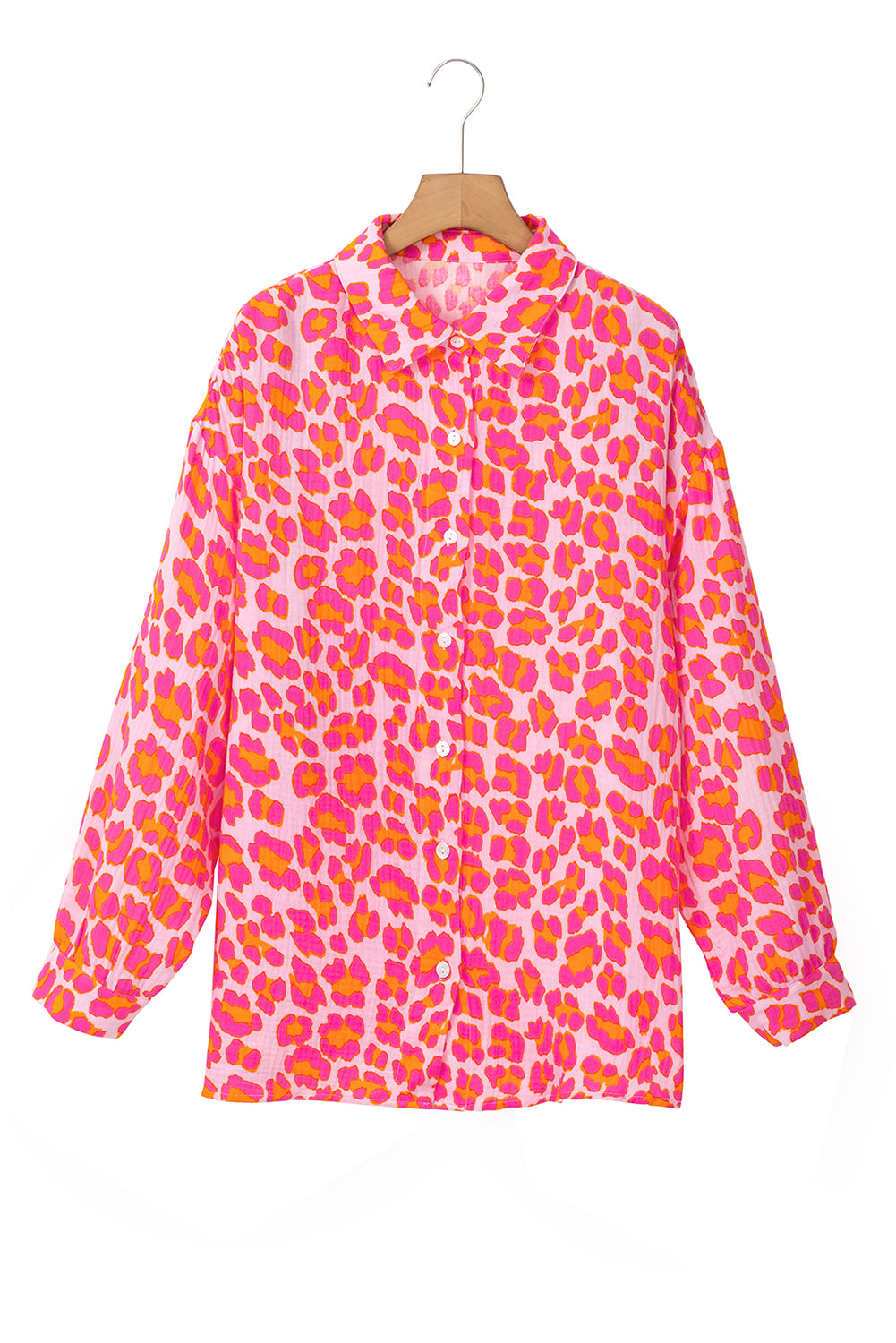 Rose Leopard Printed Button Up Loose Shirt