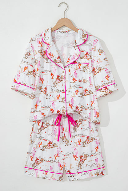 White Cowgirl Country Print Pajamas Set