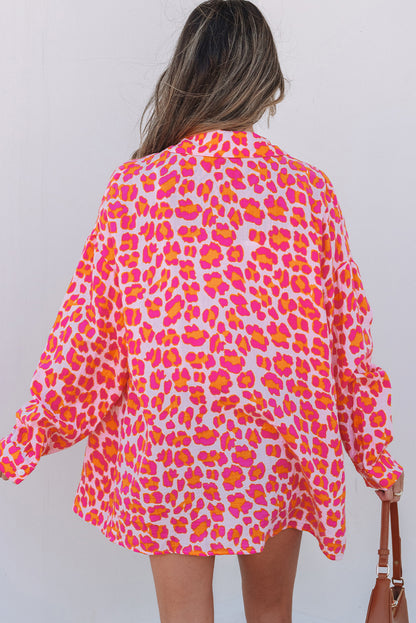 Rose Leopard Printed Button Up Loose Shirt