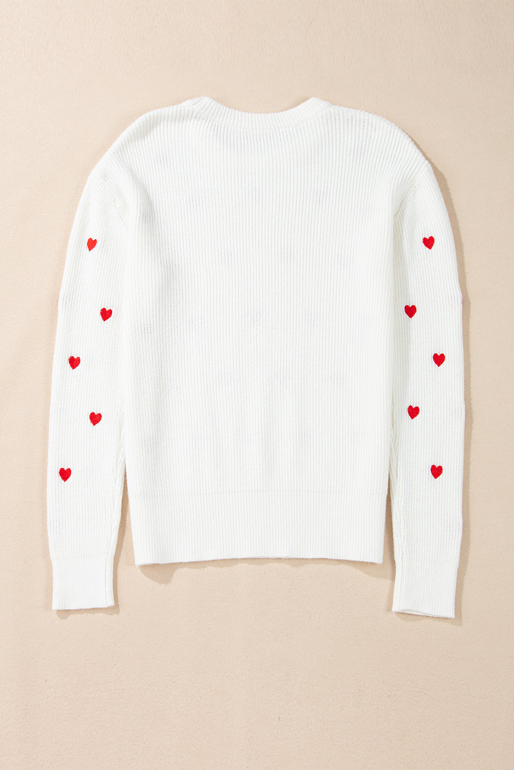 White Heart Shape Drop Shoulder Round Neck Sweater