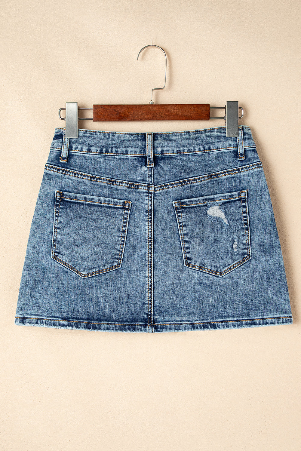 Dusk Blue Rhinestone Distressed Denim High Waist Mini Skirt