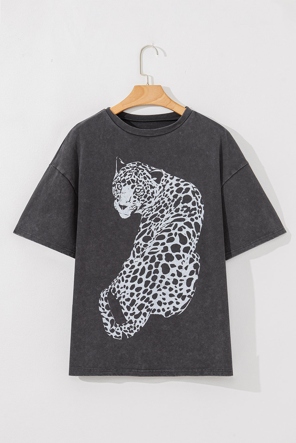 Medium Grey Vintage Cheetah Printed Mineral Wash Graphic Tee