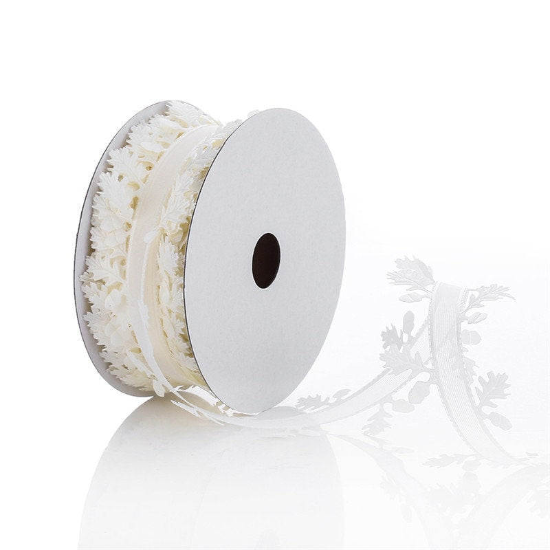 White Snowflakes & Gold Stars Ribbon on spool - 5.5 Yards, decorative winter holiday trim, Christmas crafting, gift wrapping embellishment.