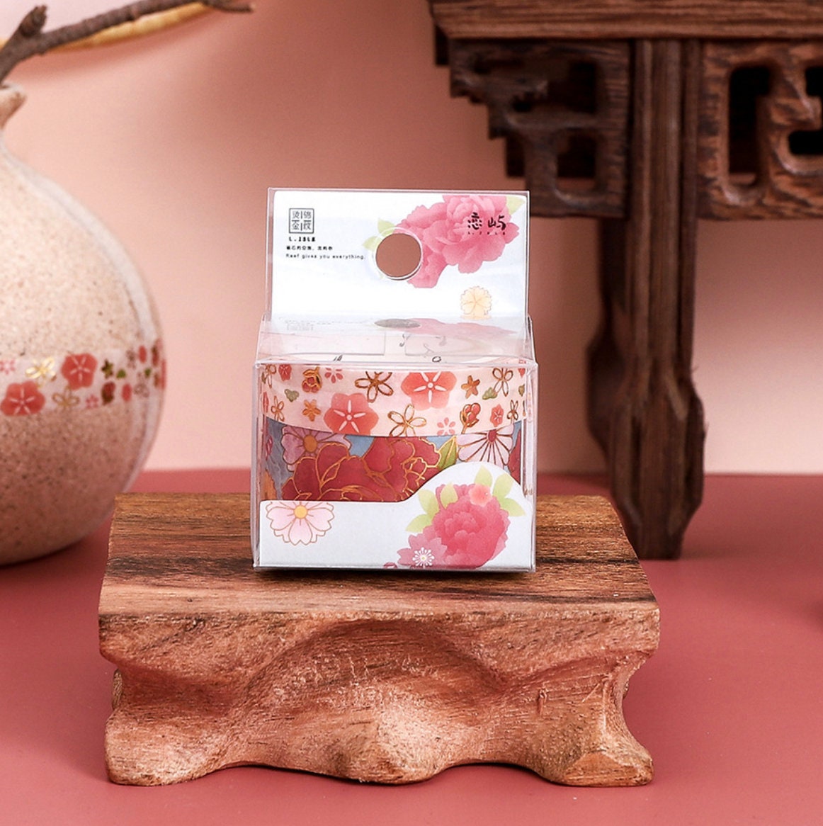 Flowers Washi Tape Set in packaging, featuring floral designs ideal for craft and DIY projects.