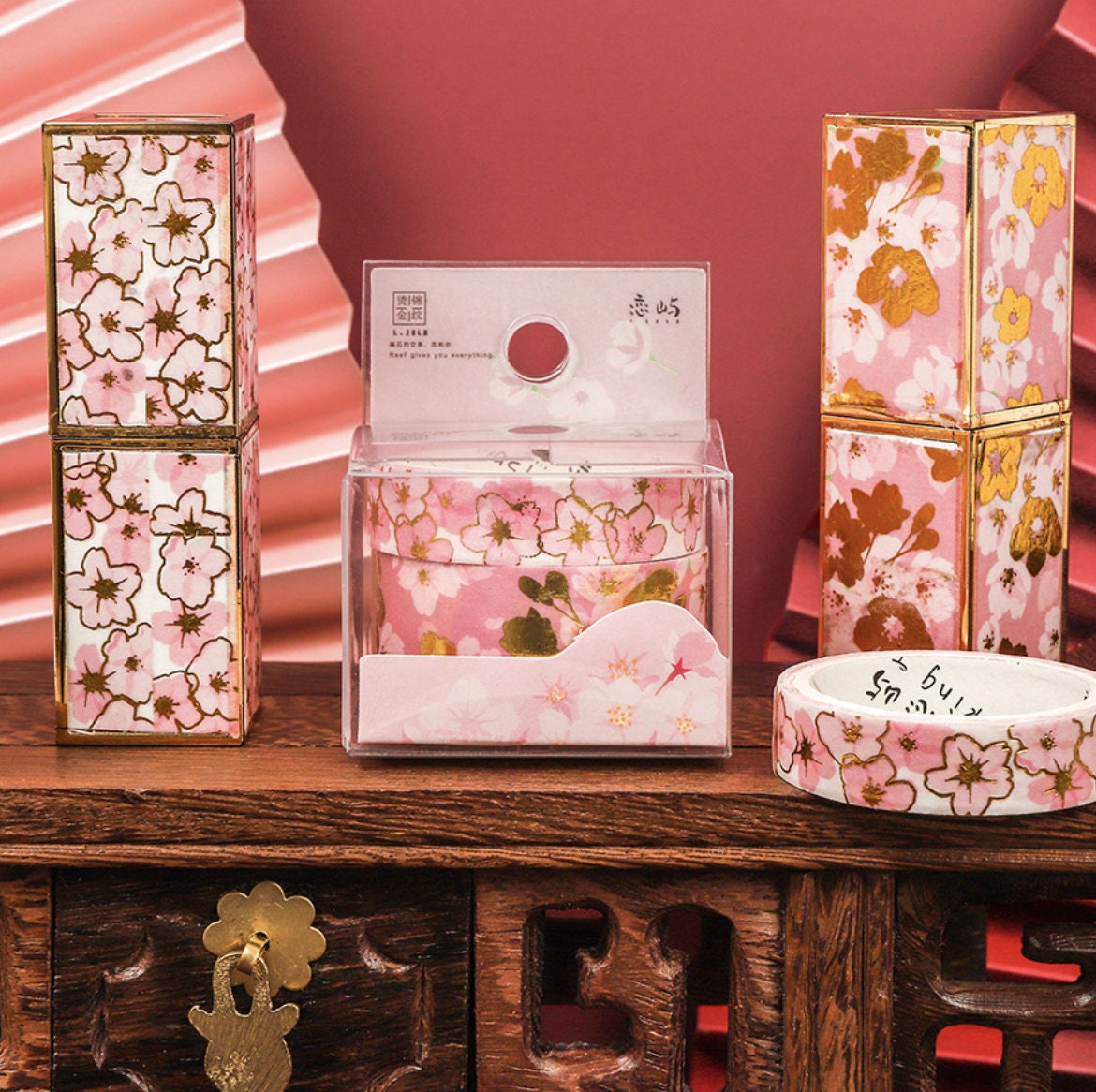 Pink Flowers Washi Tape Set for crafts and DIY projects, featuring floral designs perfect for scrapbooking, journaling, and gift wrapping.