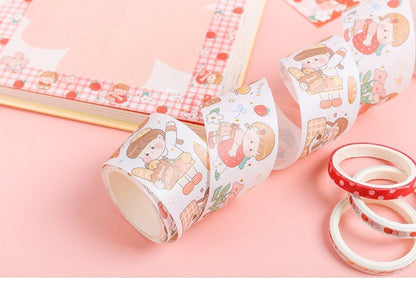 Orange Candy Washi Tape Set - 10 Rolls featuring cute kawaii designs, including cartoon characters and playful patterns, perfect for scrapbooking, journaling, and DIY crafts.