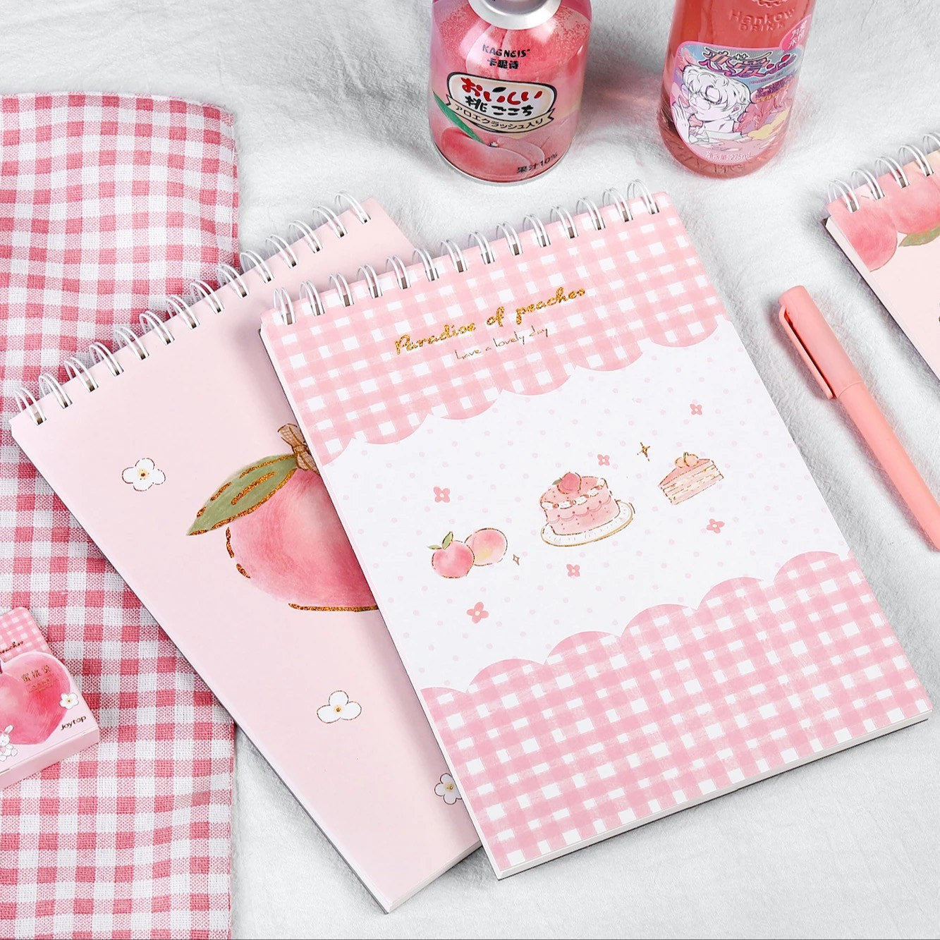 A4 Pink Peach Coil Sketch Book - Cute Planner with adorable peach-themed cover design, perfect for drawing, doodling, and planning.