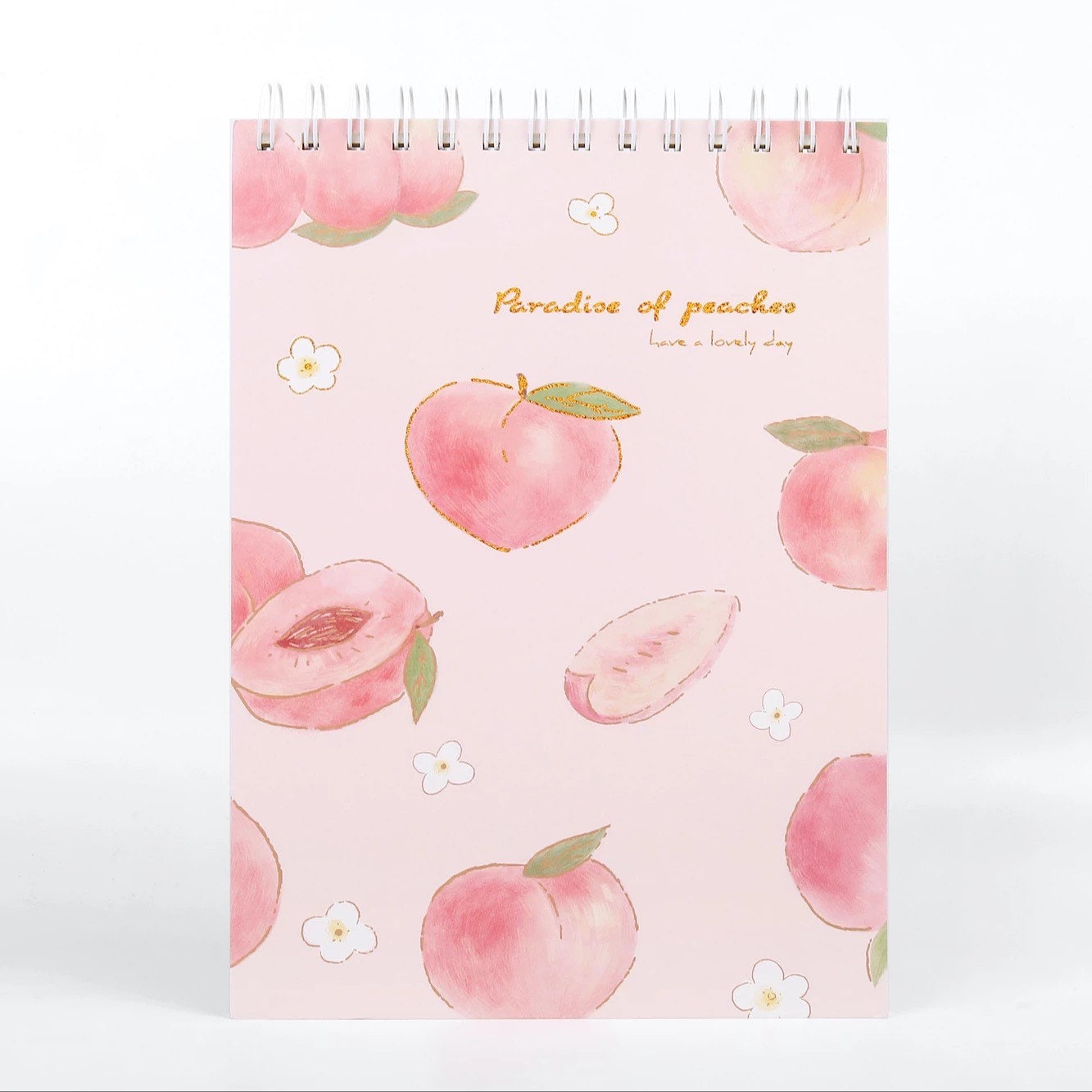 A4 Pink Peach Coil Sketch Book with Cute Peach Illustrations - Kawaii Planner