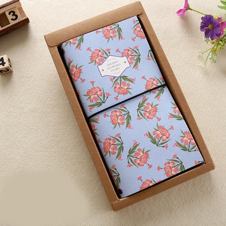 Spring Flower Kraft Journals made from recycled paper featuring floral designs in a cardboard gift box.