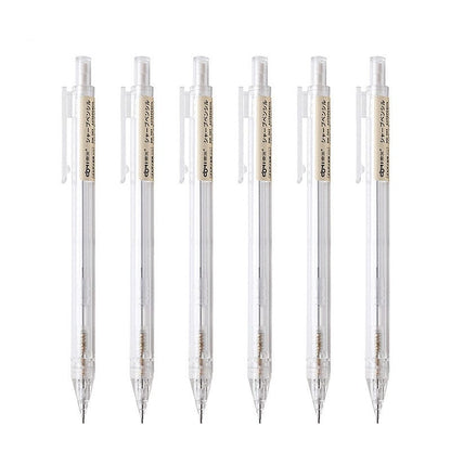 0.5mm transparent mechanical pencil set, ideal for office and student stationery needs, featuring six clear barrel pencils with fine lead for precise writing and drawing