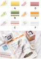 Cute Colorful Washi Tape Set - 5 Rolls in various patterns on display, including yellow, green, pink, and blue designs, perfect for scrapbooking, journaling, and DIY crafts.