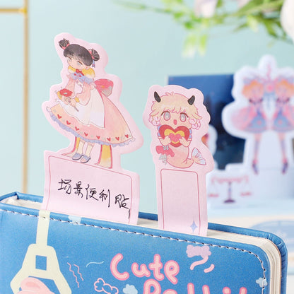 Kawaii Twelve Moon Sticky Notes & Washi Tape Set featuring adorable pink bookmark tabs with cute anime characters, perfect for planners and journals.