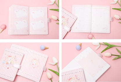 Sweet Cherry Leather Journal with Magnetic Buckle in A5 size featuring cute kawaii planner pages and tulip decorations