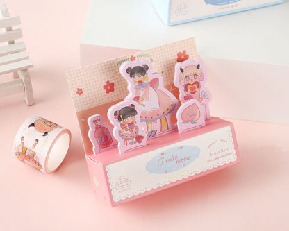 Twelve Moon Sticky Notes & Washi Tape Set featuring cute kawaii characters, pastel colors, and adorable designs.