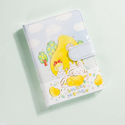 Magnetic buckle leather planner with Lemon Girl design, featuring kawaii illustration of a girl with bunnies and lemons, perfect for cute stationery collection