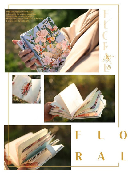 Pink Floral Garden Planner - 196 Pages Leather Notebook with floral cover design, shown in close-up views with detailed interior pages.