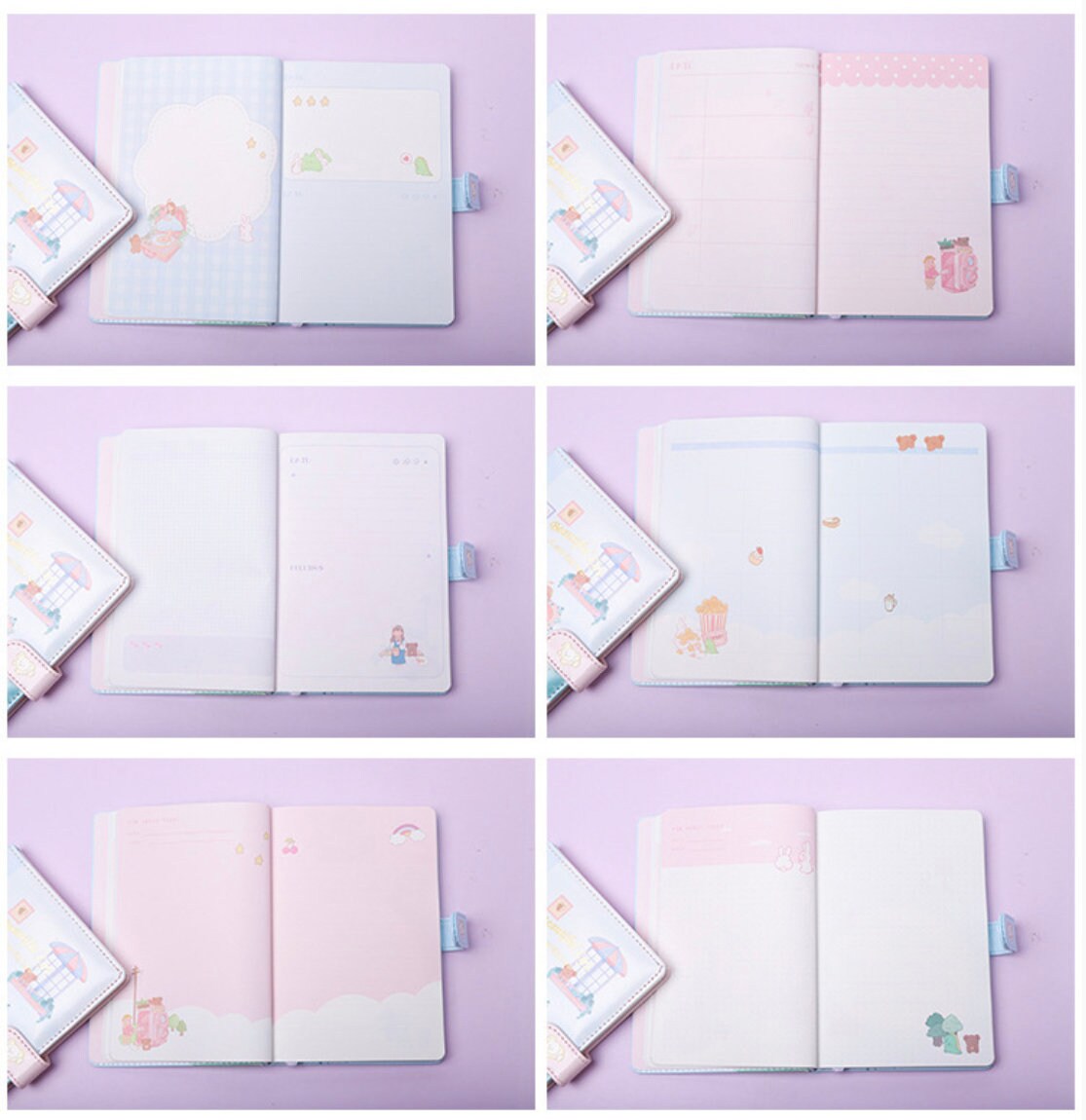 Cute Pink Leather Animal Town Journal A5 Magnetic with illustrated pages.