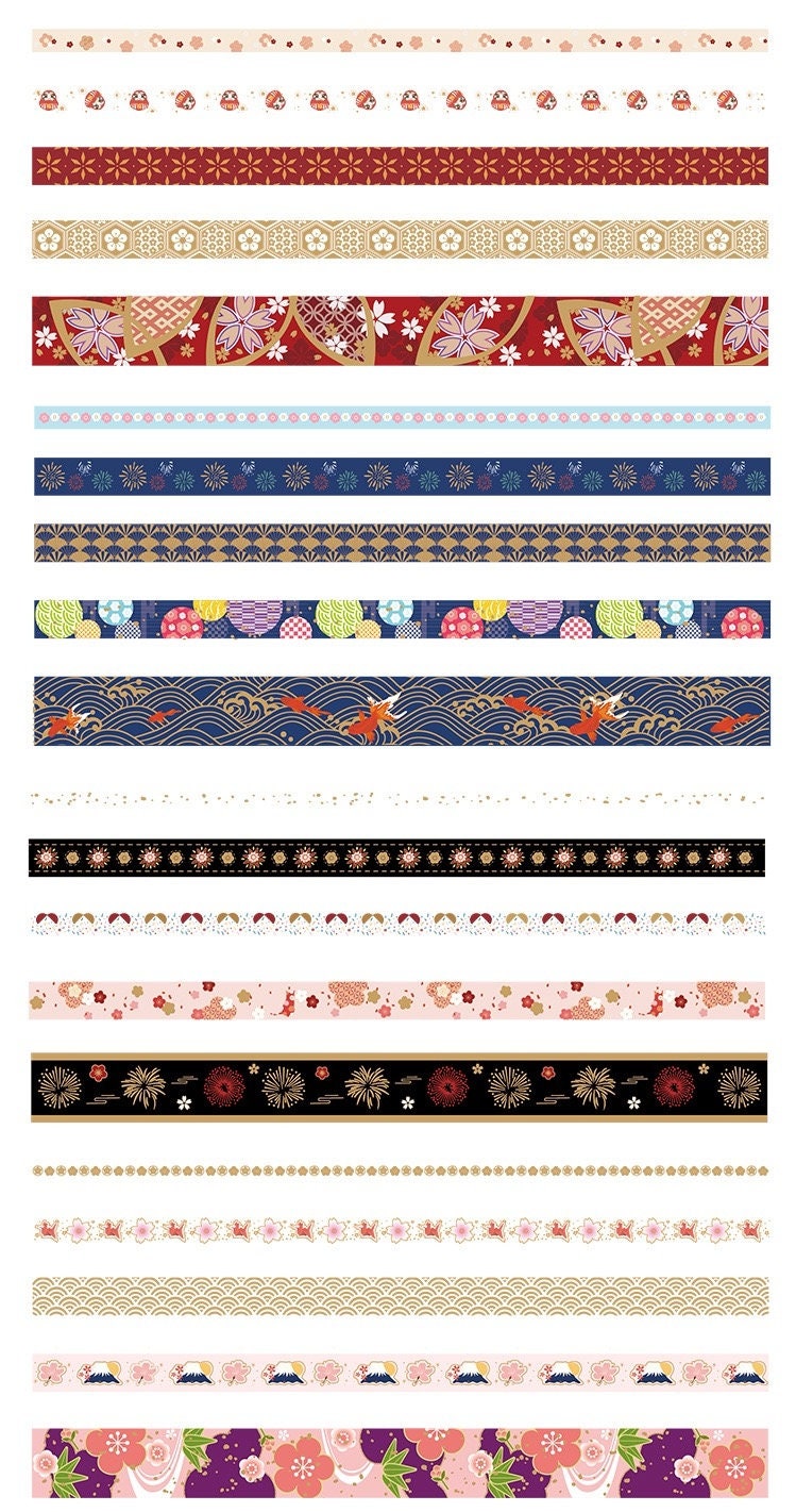 Gold Foil Washi Tape Set with pink and black designs featuring floral patterns, gold accents, and decorative motifs. Perfect for scrapbooking, journaling, and crafts.