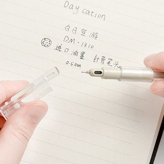 0.5mm Minimalist Black Ink Gel Pen for Office being used on lined paper with handwritten notes