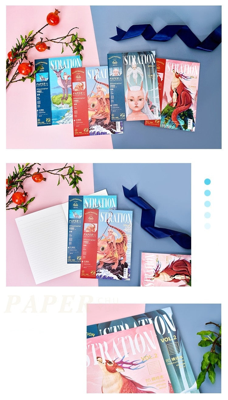 B5 fashion notebook with magazine style cover featuring vibrant illustrations and lined pages, perfect for journaling, note-taking, and creative writing.