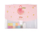 Pink Peach 13-Pocket A4 Document Organizer with kawaii design featuring cute characters on a peach, translucent cover with a secure clasp and star decorations, perfect for organizing papers and stationery.