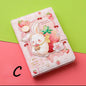 A5 leather journal with cute bunny and strawberry design, integrated bookmark, kawaii stationery.