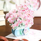 3D Pink Flower Pop-Up Greeting Card featuring beautiful roses and lilies in a blue vase; perfect for birthdays, anniversaries, or special occasions; unique and charming kawaii stationery.