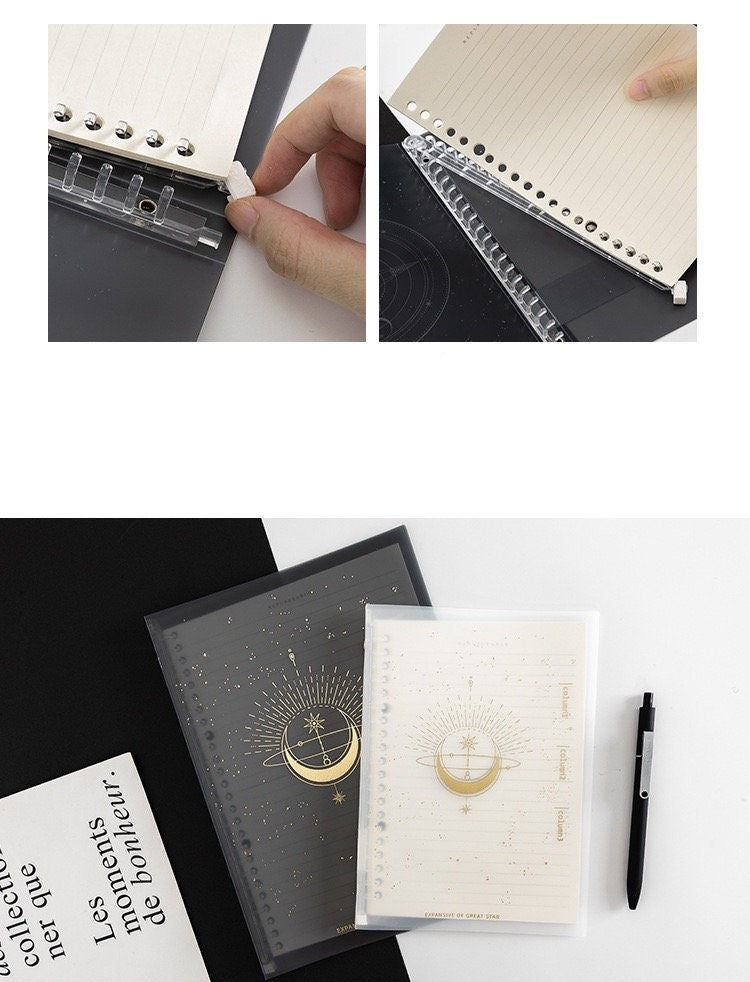 B5 Stars and Moons PVC Cover Planner with celestial design, removable pages, and a black pen