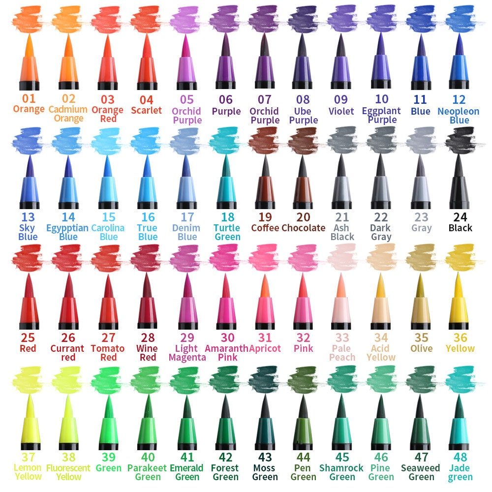 48 Vibrant Watercolor Brush Pens - Precision Soft Tips