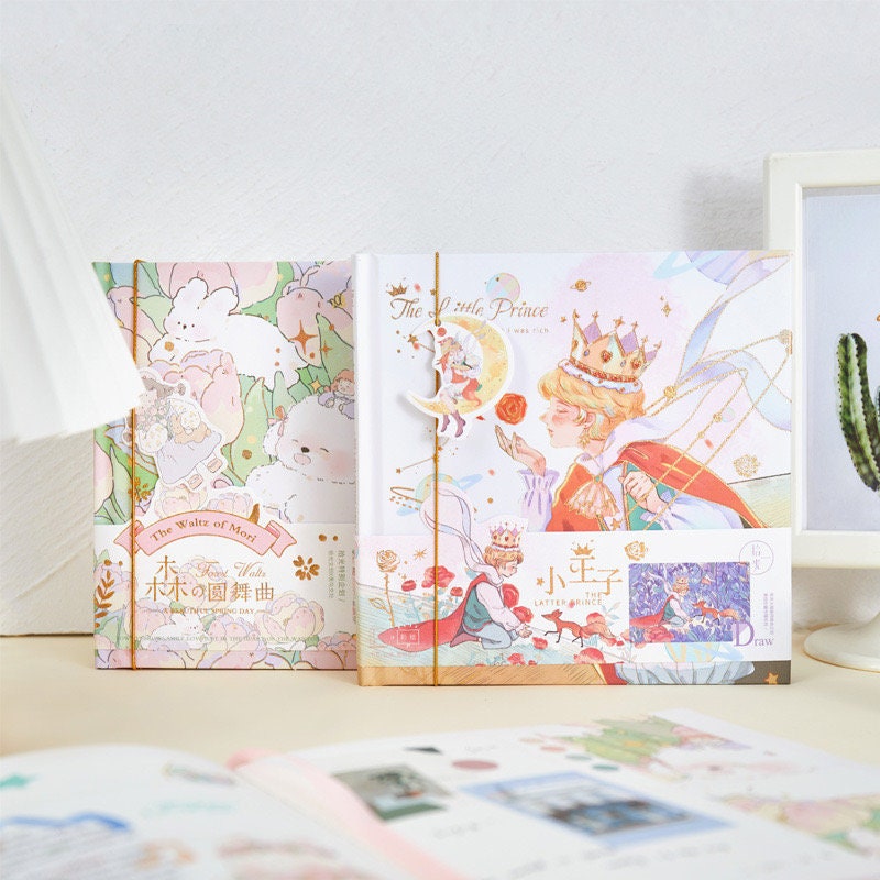 Prince and Waltz Notebook - Colorful Hard Cover Journal featuring whimsical and enchanting illustrations of a prince and fairy-tale characters, perfect for kawaii stationery lovers.