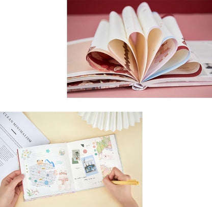 Prince and Waltz Notebook - Colorful Hard Cover Journal, showing open pages filled with adorable kawaii illustrations and handwritten notes.