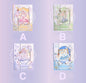 Butterfly Manor A5 Hardcover Notebook with Bookmark in four designs: A (pink with a character in a dress), B (green with a character reading), C (purple with a character in a lavender outfit), D (blue with a sleeping character).