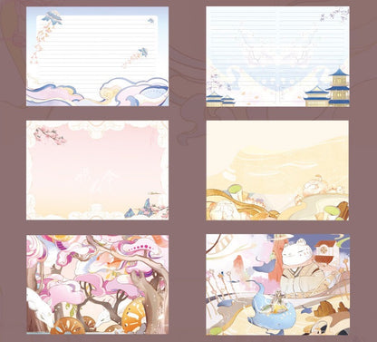 Magnetic Buckle Hard Cover Beauty Journal - Kawaii stationery with six pages of cute and whimsical designs, including pastel landscapes, cherry blossoms, and adorable illustrated scenes.