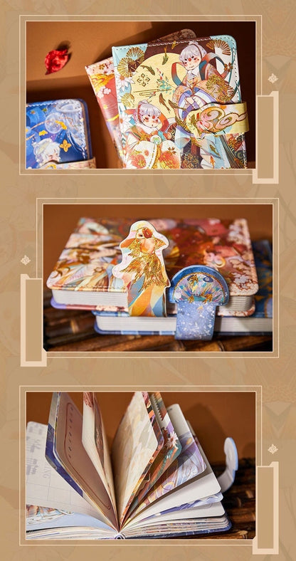 Gold Foil Anime Boy Journal with Magnetic Leather Buckle, featuring colorful intricate designs and high-quality pages.