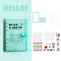 A6 Loose Leaf Planner with Stickers and Cards, featuring a cute "HELLO! A EARTH!" cover design, colorful alphabet and emoji stickers, and various kawaii-themed cards. Perfect for organizing and decorating your notes. Size: 10.5cm x 17cm.