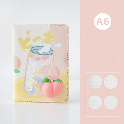 Silicone Peach Soft Leather Planner with 224 Pages - Cute A6 Kawaii Stationery featuring a peach design and various page styles including lined, dotted, and grid options.