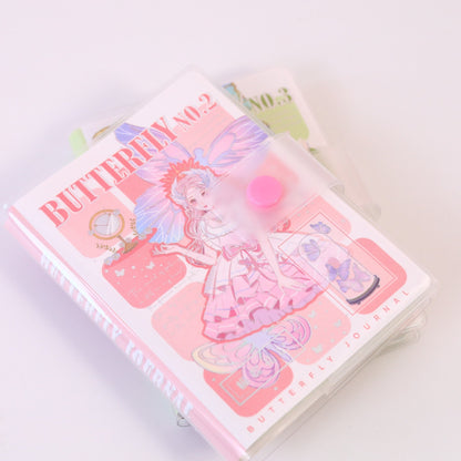 A6 Butterfly Pocket Journal with PVC Cover and 192 Pages featuring kawaii-style illustration, pink color, and butterfly design.