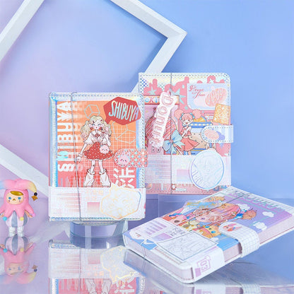 Cool Girl 3D Page Journal with Bookmark - A5 Leather, kawaii-style cover featuring colorful illustrations and characters, ideal for note-taking and journaling.