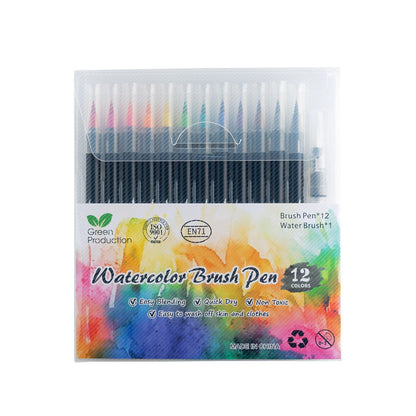 Watercolor Brush Pens - 12 Vibrant Soft Tip Markers Packaging, Easy Blending, Quick Dry, Non-Toxic, Washable Marker Set for Artists, Green Production, ISO Certified