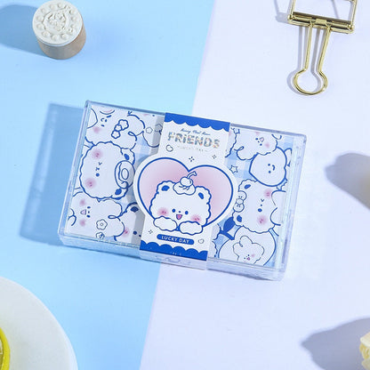 Toffee Diary Sticky Notepad with PVC Card Holder featuring cute kawaii animal designs in pastel colors.