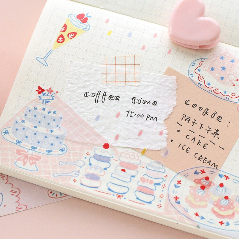 Kawaii 3m Wonderful Life Washi Tape featuring Christmas and DIY Craft designs, including cakes, desserts, and a cute heart-shaped clip on a decorated planner page.