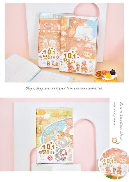 Crystal Cover Rainbow Town Journal - 192 Pages A5, cute kawaii stationery with colorful illustrations, perfect for jotting down notes and ideas, featuring a whimsical town design.