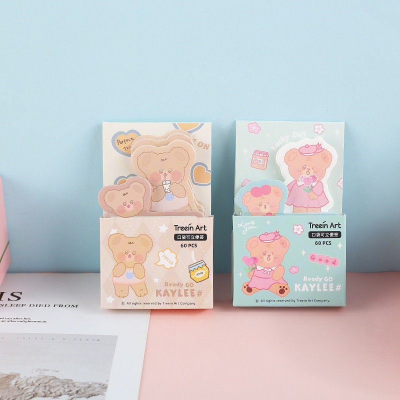 Kawaii Milk Tea Weekend Sticky Notepad featuring cute bear designs, 60 pages memo, perfect for notes and reminders, Treen Art brand.