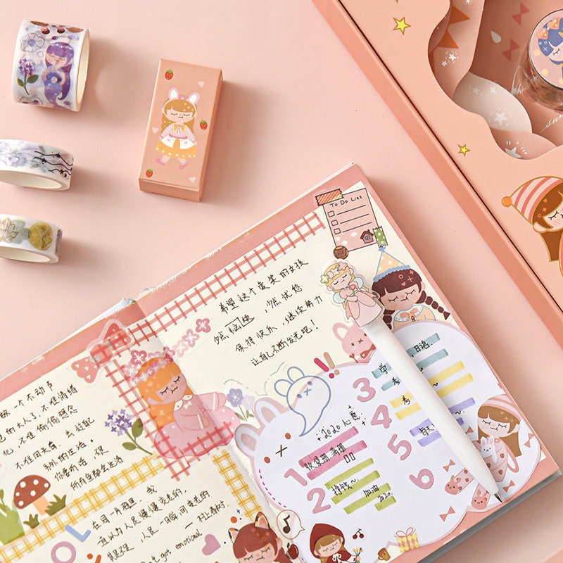 Candy Girl Planner Gift Set featuring a kawaii notepad, decorative washi tape rolls, and cute stickers.