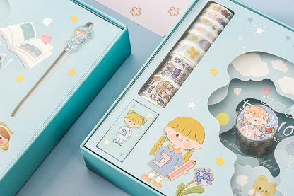 Candy Girl Planner Gift Set with notepad, colorful washi tape, and cute stickers in kawaii style packaging.