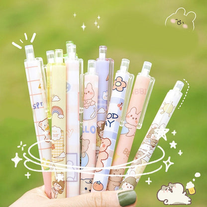 Kawaii Girl Gel Pen Set - 0.5mm Black Ink featuring adorable pastel designs with cute characters and playful patterns.