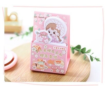 Kawaii Girl Sticky Notepad with cute anime character design on pink background - 60 pages.