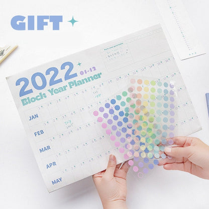 2022 Yearly Planner with Goal Tracker and Organizer featuring colorful dot stickers for planning and organization.